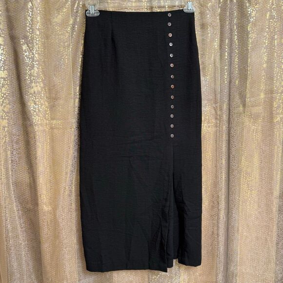 Active USA Black Button Up Side Slit Maxi Skirt Small NWT - Picture 1 of 8